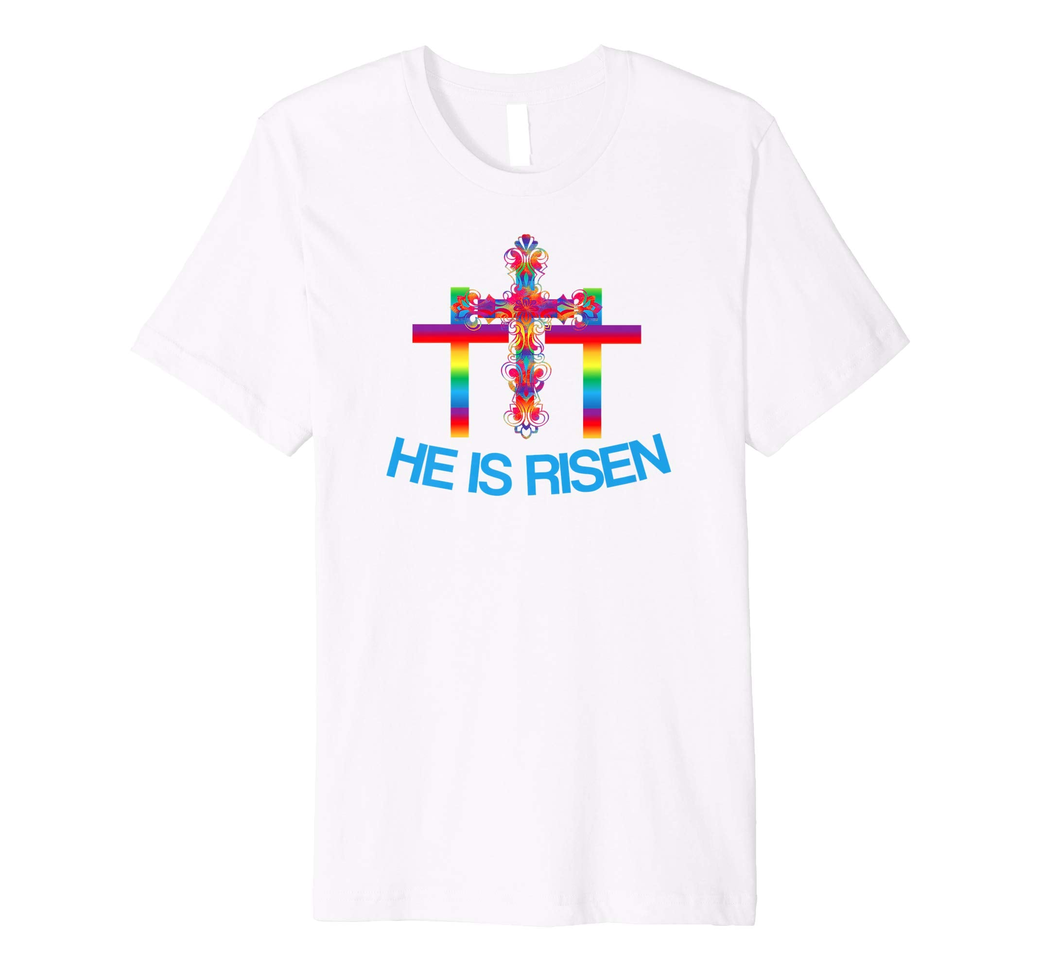 Christian Easter T Shirt Colorful Rainbow Cross-He Is Risen