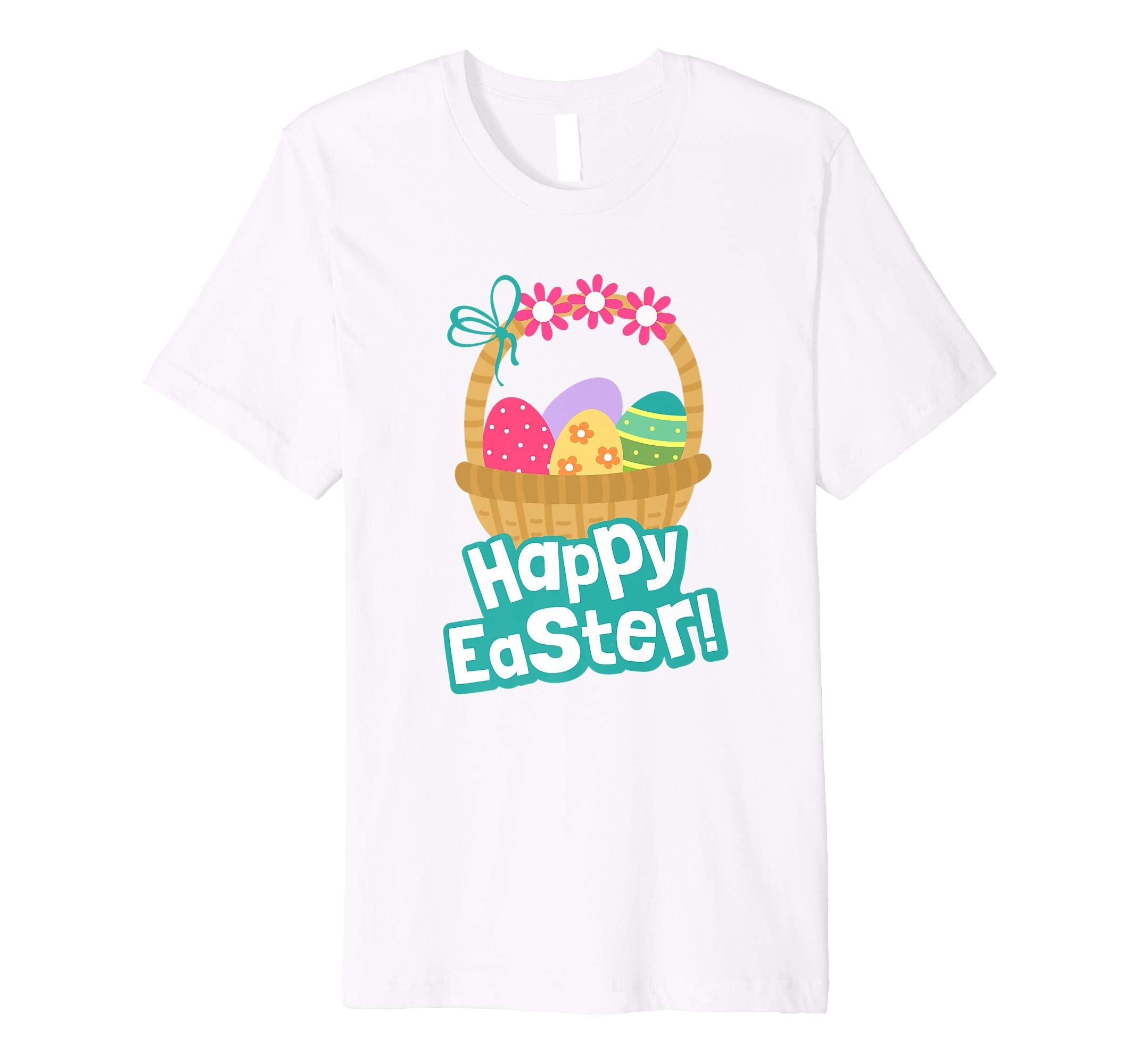 Happy Easter T Shirt A Basket Of Easter Eggs With Flowers