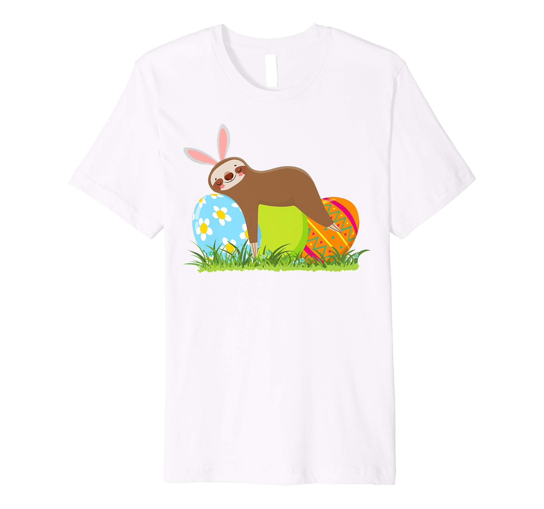 Funny Sloth Easter Day Bunny Ear Egg Easter Shirt Boys Girls