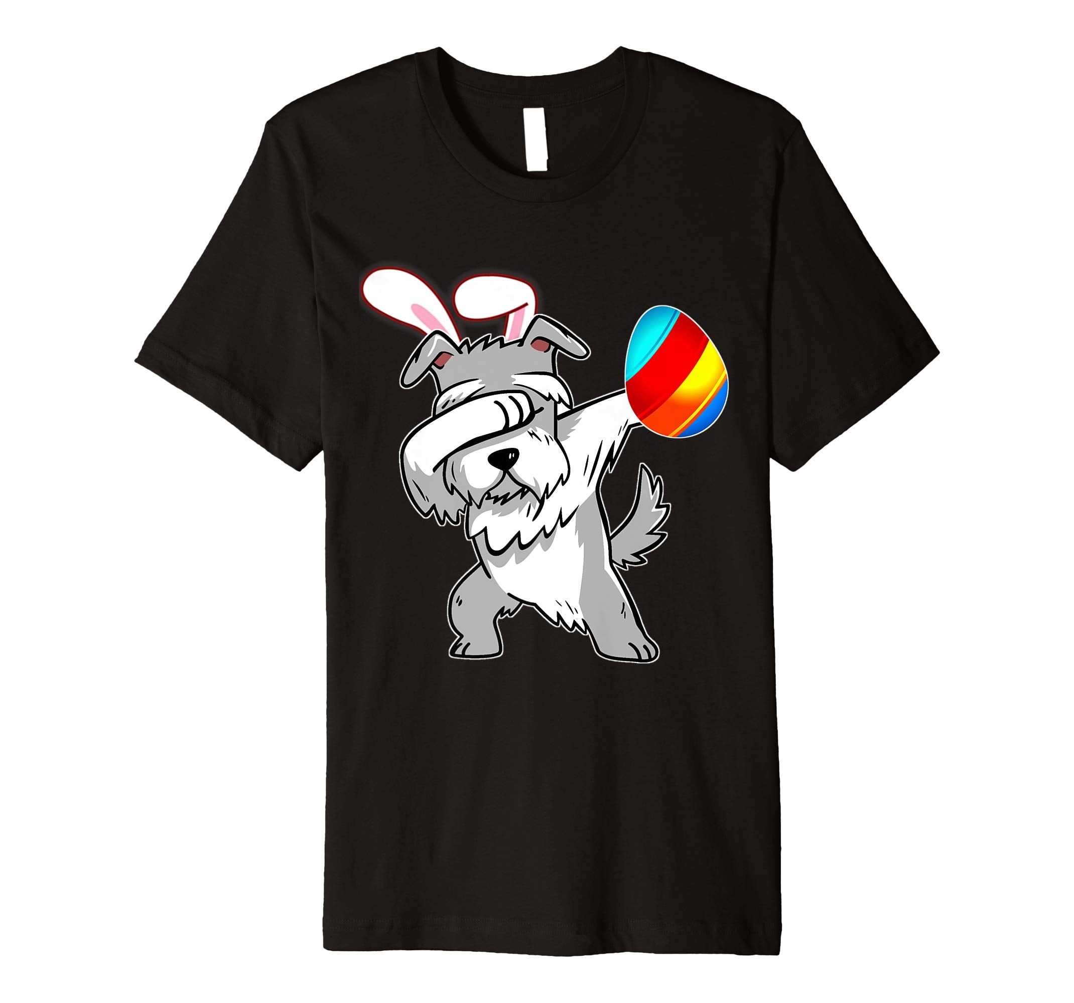 Easter Bunny Dabbing Schnauzer Dog Tshirt Egg Ears Gift