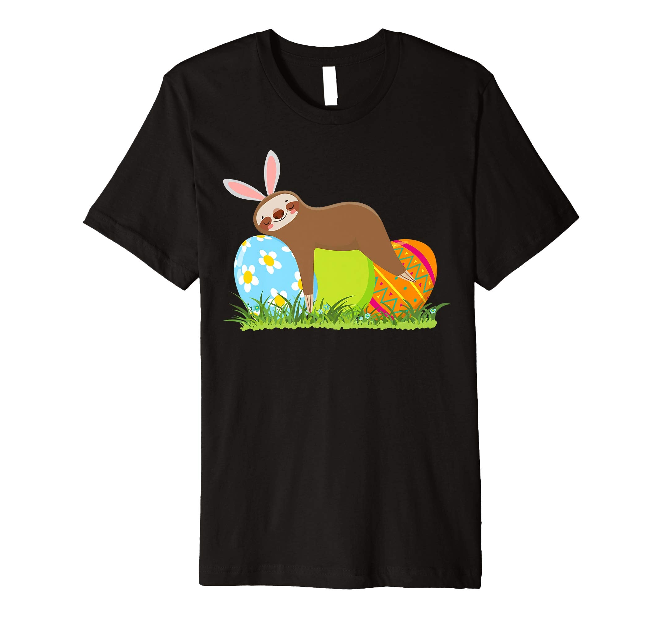 Funny Sloth Easter Day Bunny Ear Egg Easter Shirt Boys Girls