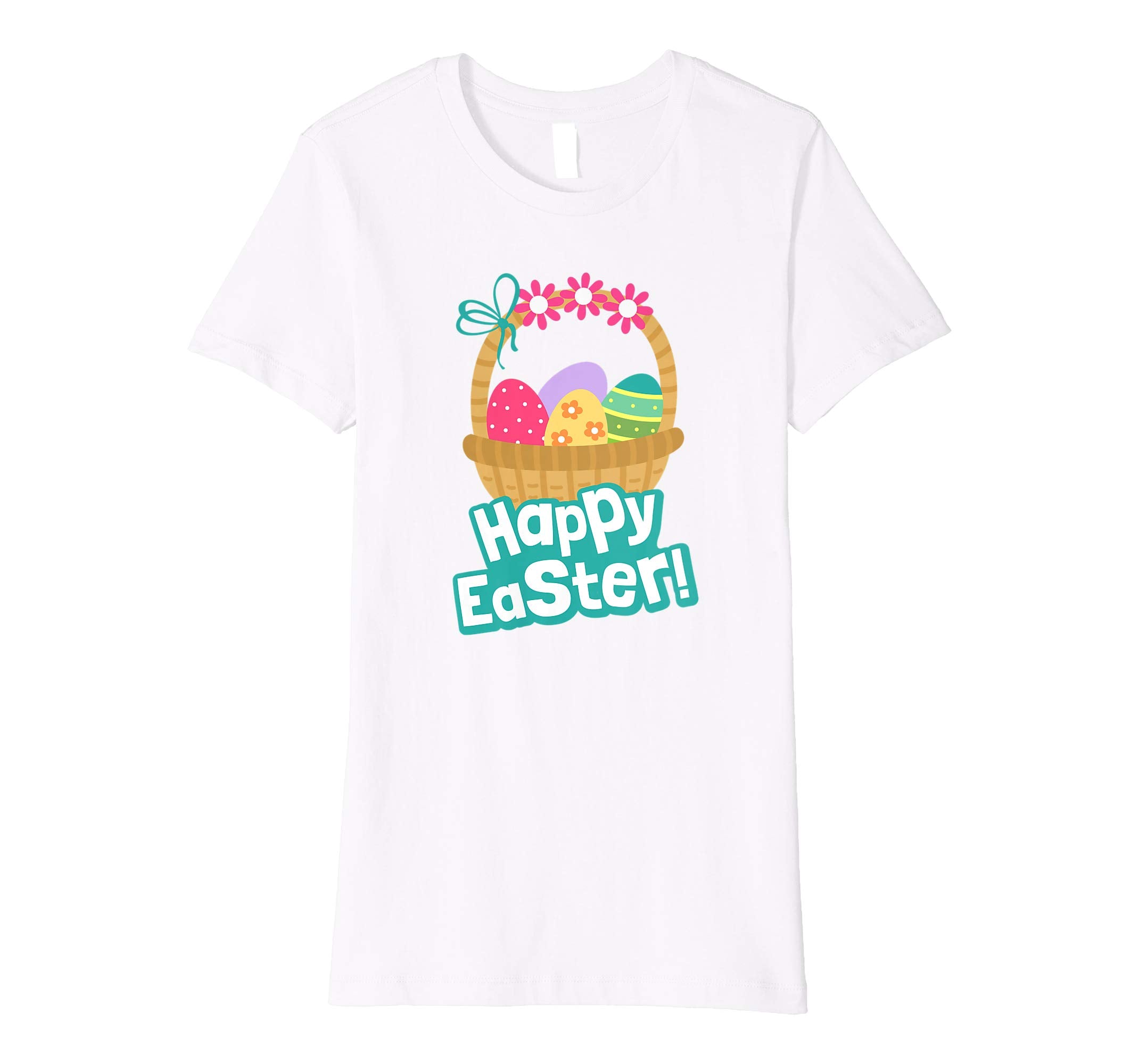 Happy Easter T Shirt A Basket Of Easter Eggs With Flowers