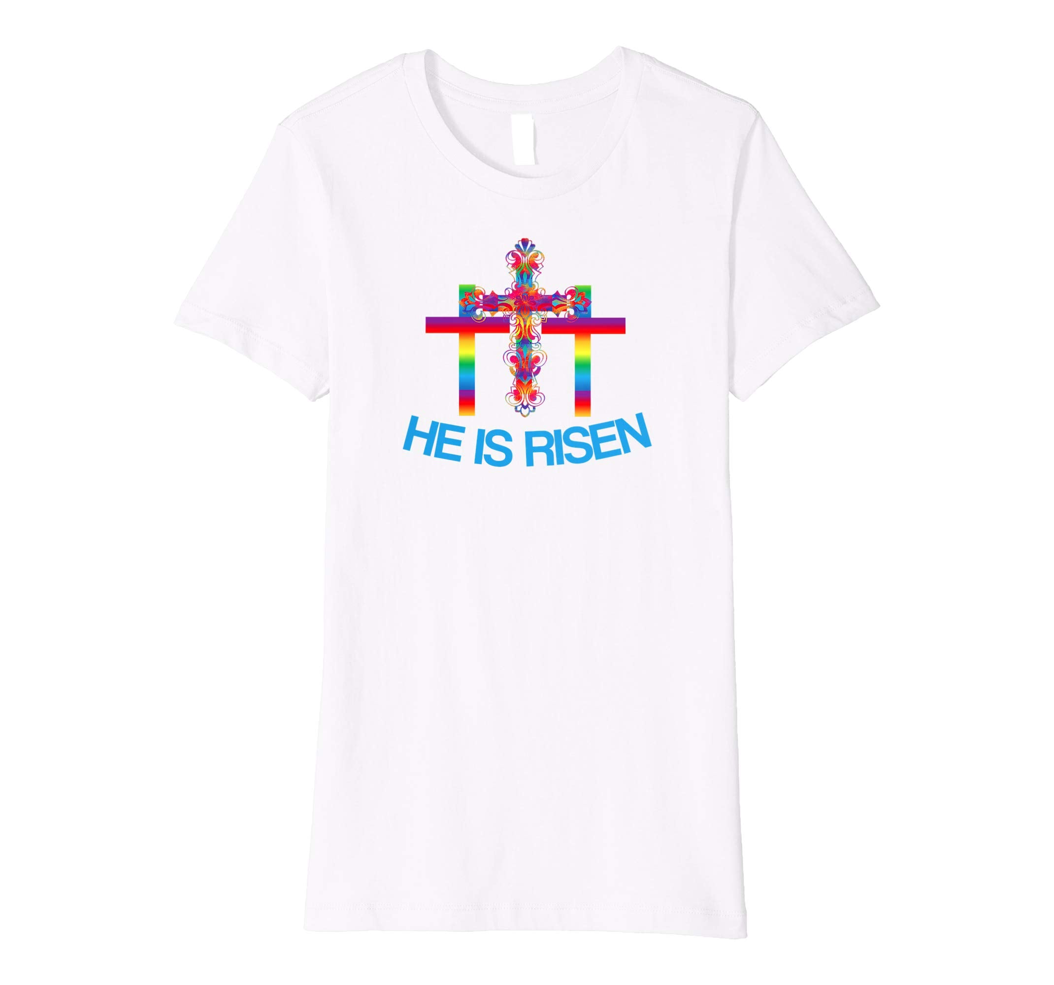 Christian Easter T Shirt Colorful Rainbow Cross-He Is Risen