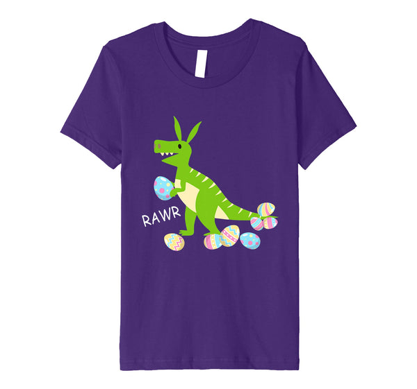Green Dinosaur T-rex Bunny Playing Easter Eggs Happy Shirt