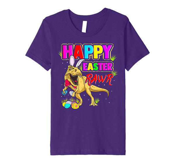 T-Rex Dinosaur Easter Bunny Shirt Kids School Eggs Rawr