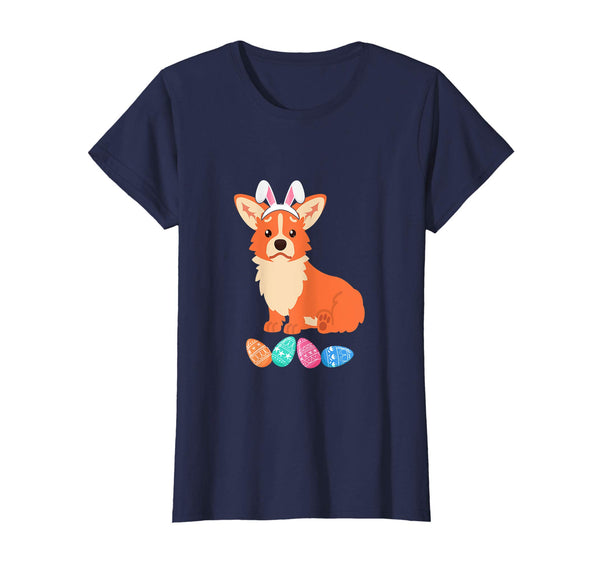 Funny Easter Corgi With Bunny Ears And Eggs T Shirt