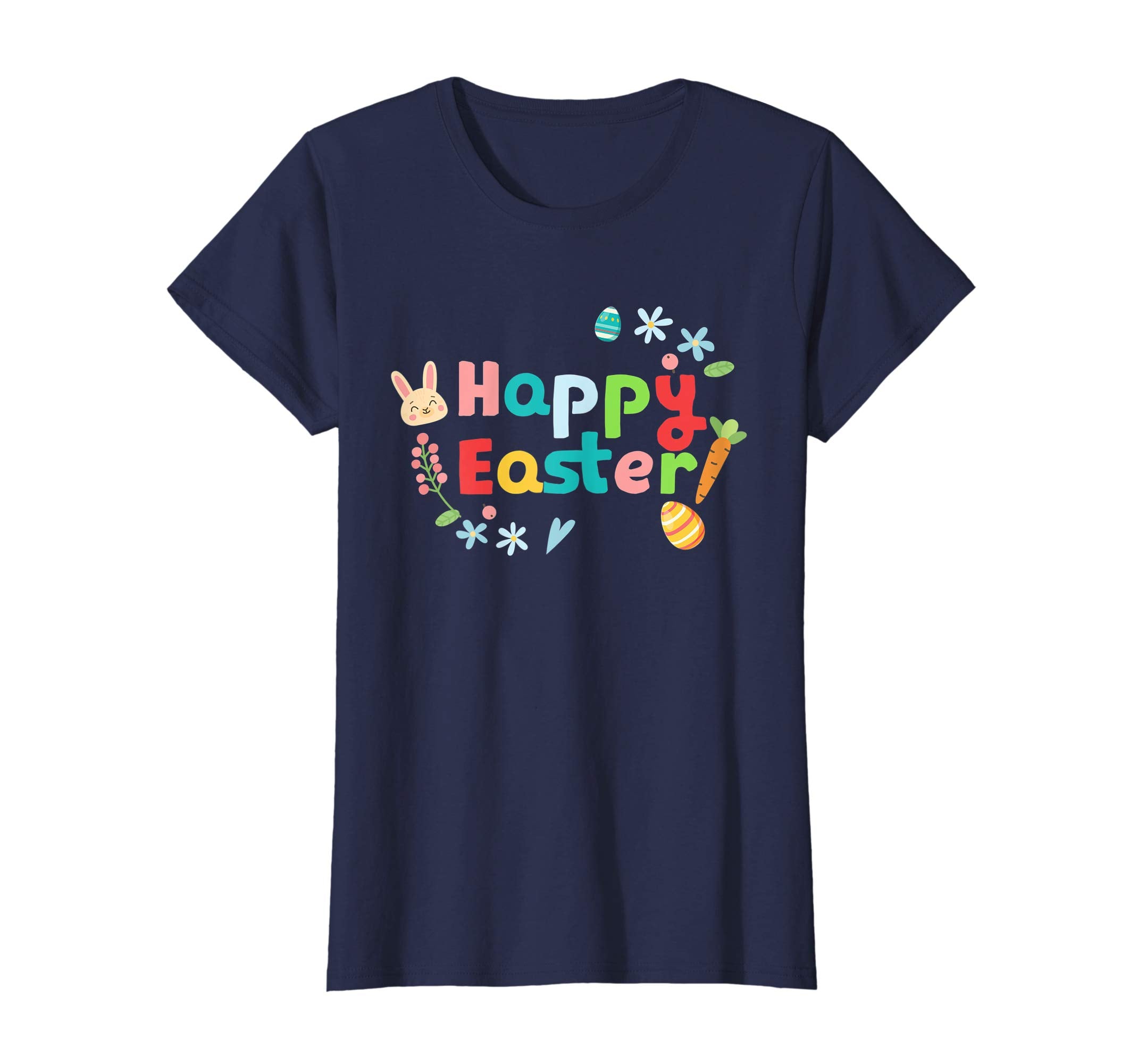Happy Easter T-Shirt with Bunnies Eggs Flowers Carrots