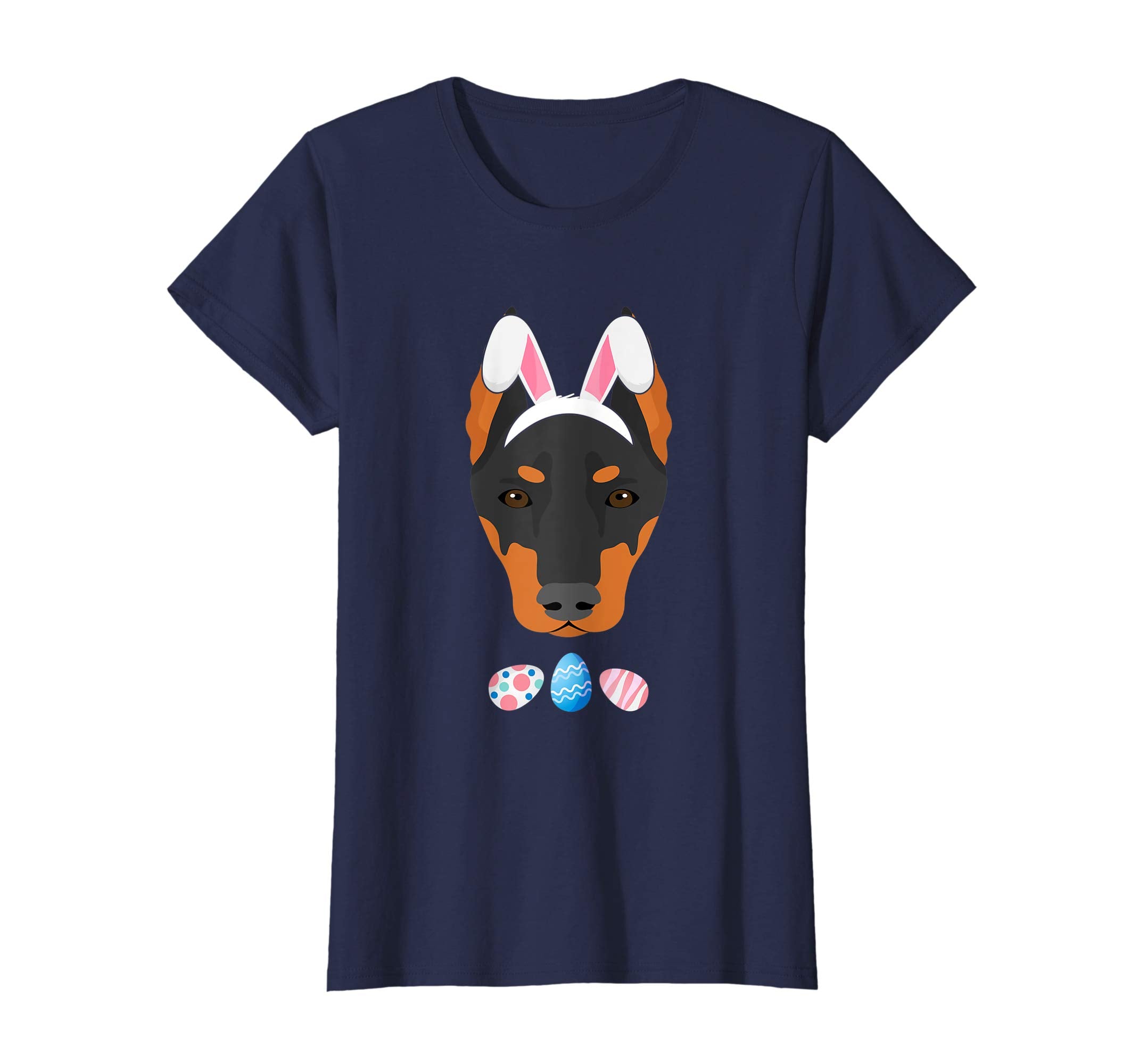 Funny Easter Doberman With Bunny Ears And Eggs T Shirt