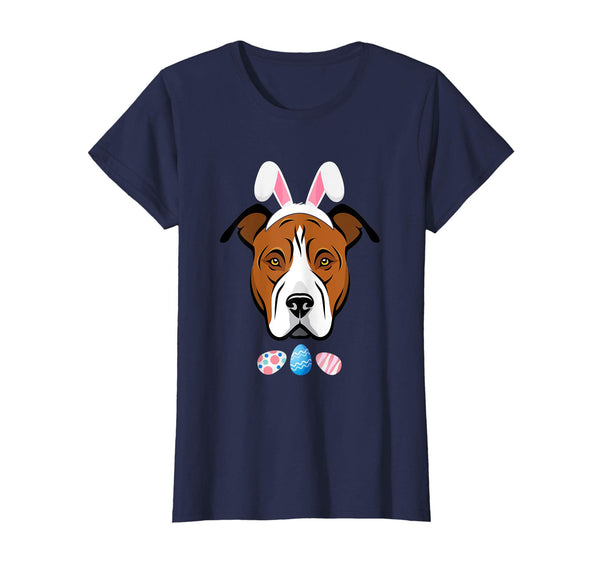 Funny Easter Amstaff With Bunny Ears And Eggs T Shirt