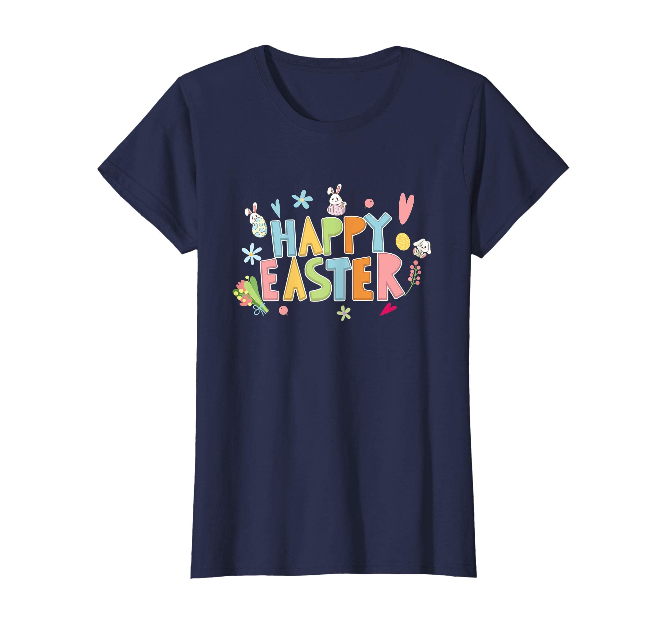 Happy Easter T-Shirt with Bunnies Eggs Flowers Carrots