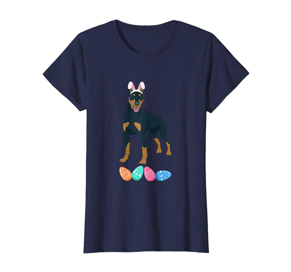 Funny Easter Doberman With Bunny Ears And Eggs T Shirt