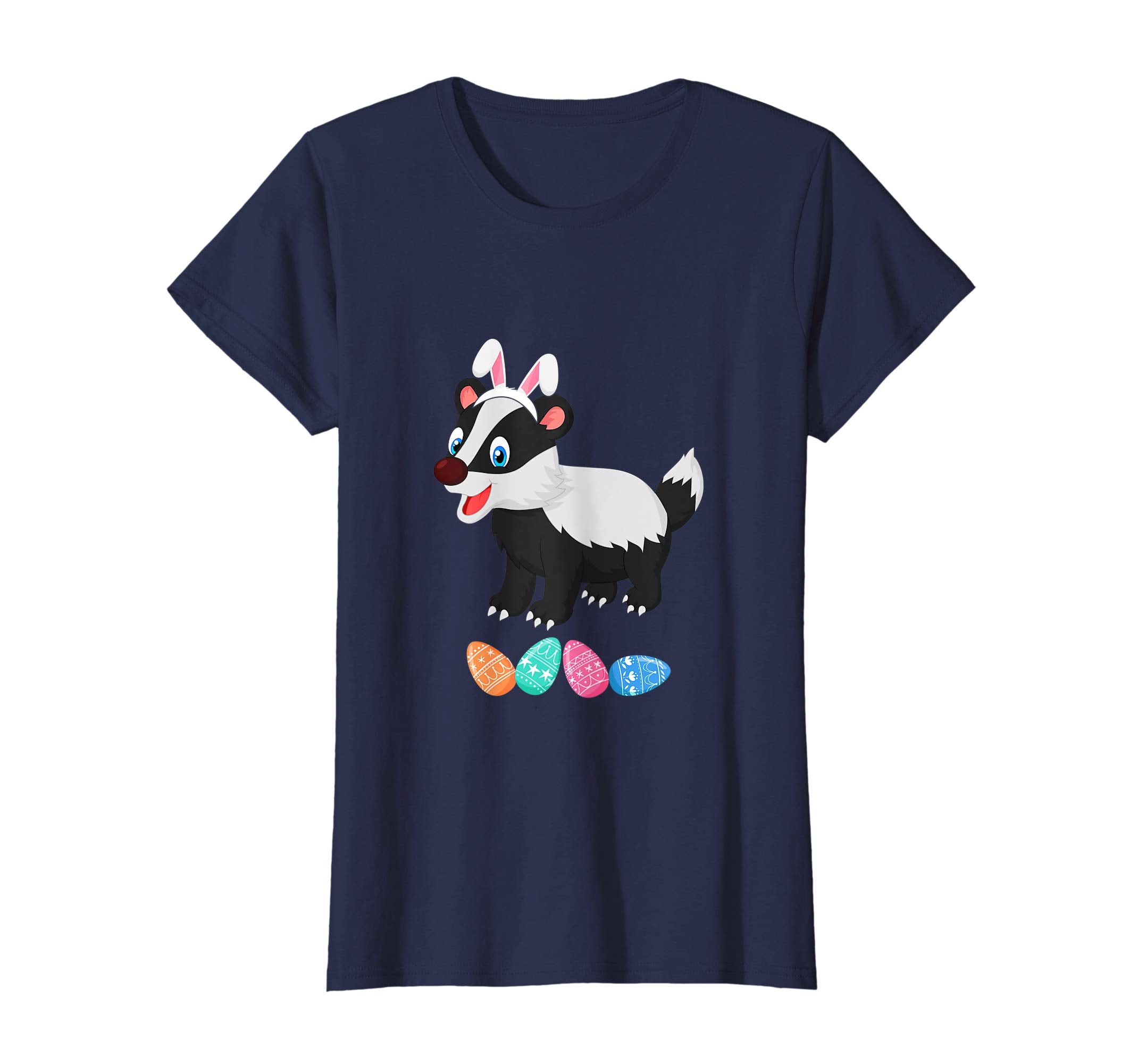 Funny Easter Badger With Bunny Ears And Eggs T Shirt