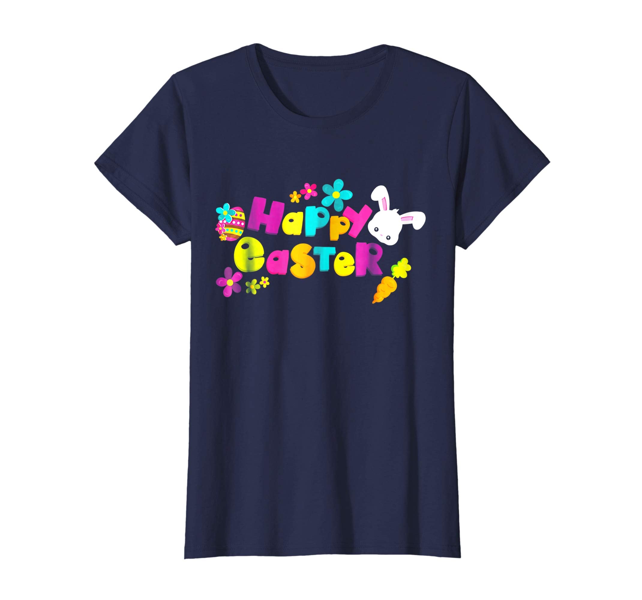 Happy Easter T-Shirt with Bunnies Eggs Flowers Carrots