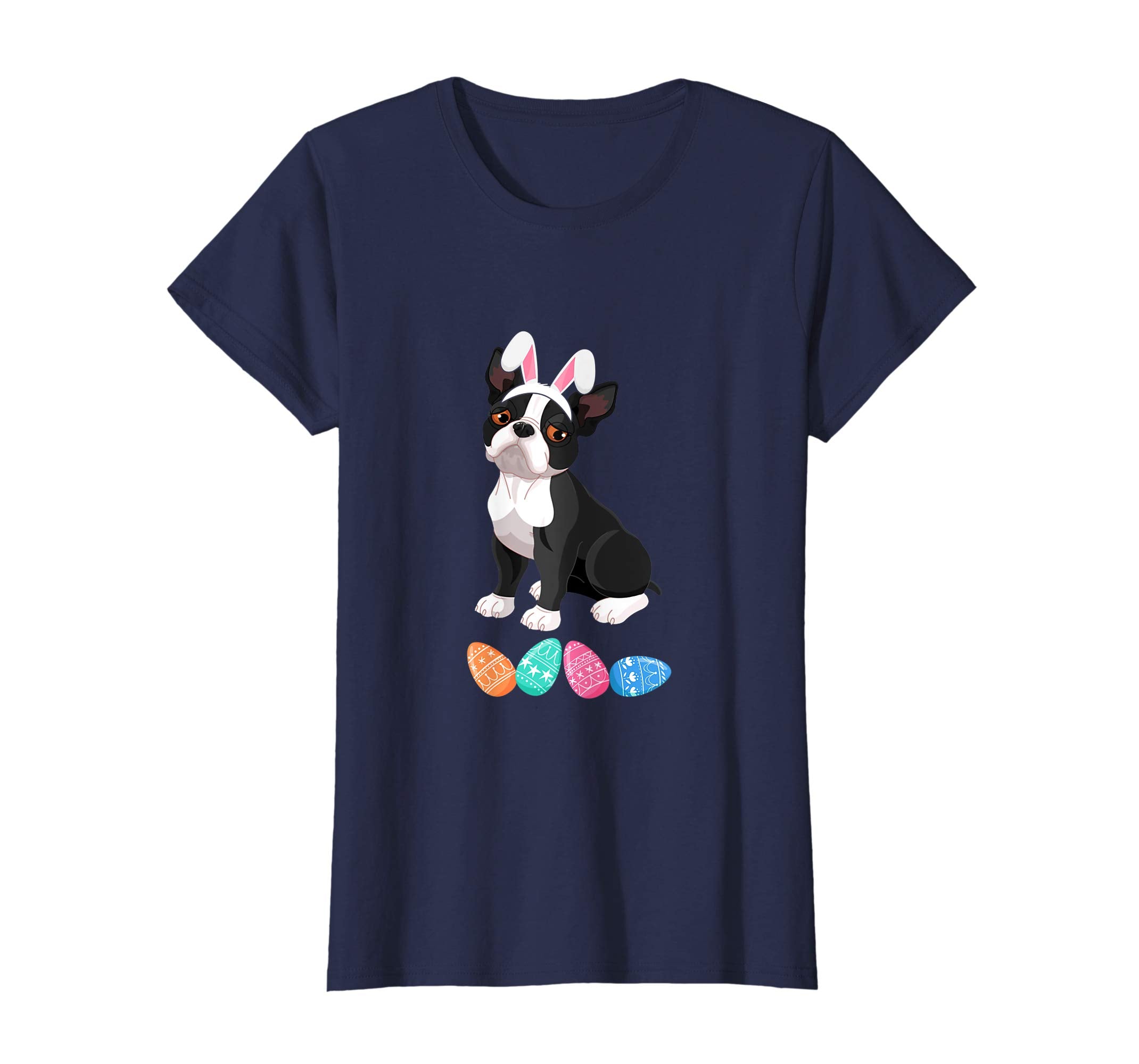 Funny Easter Boston Terrier With Bunny Ears And Eggs T Shirt