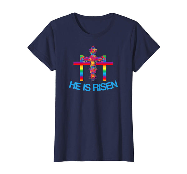 Christian Easter Shirts Colorful Rainbow Cross-He Is Risen