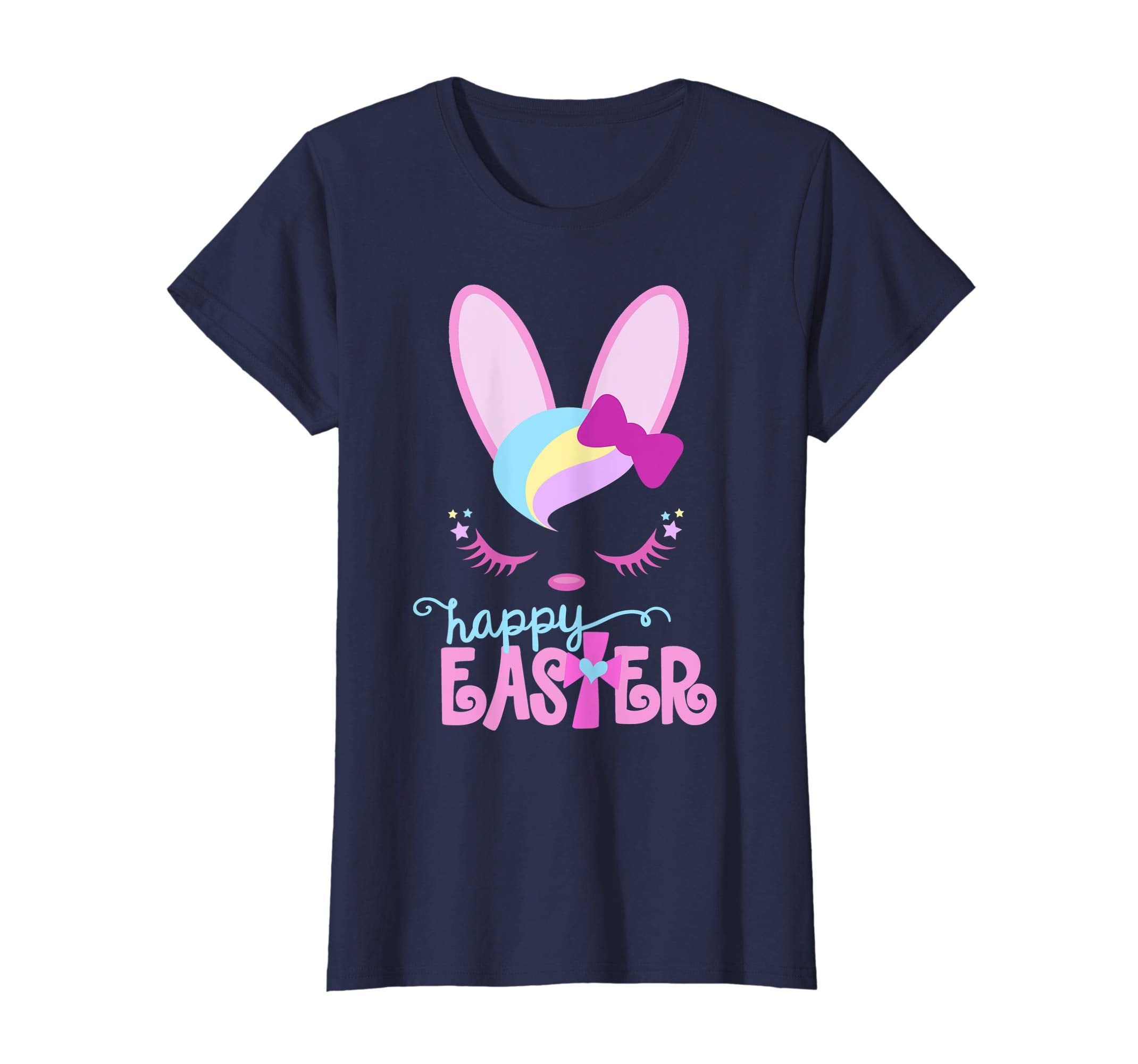 HAPPY EASTER Bunny Sleeping Face Christian Shirt Girls Women