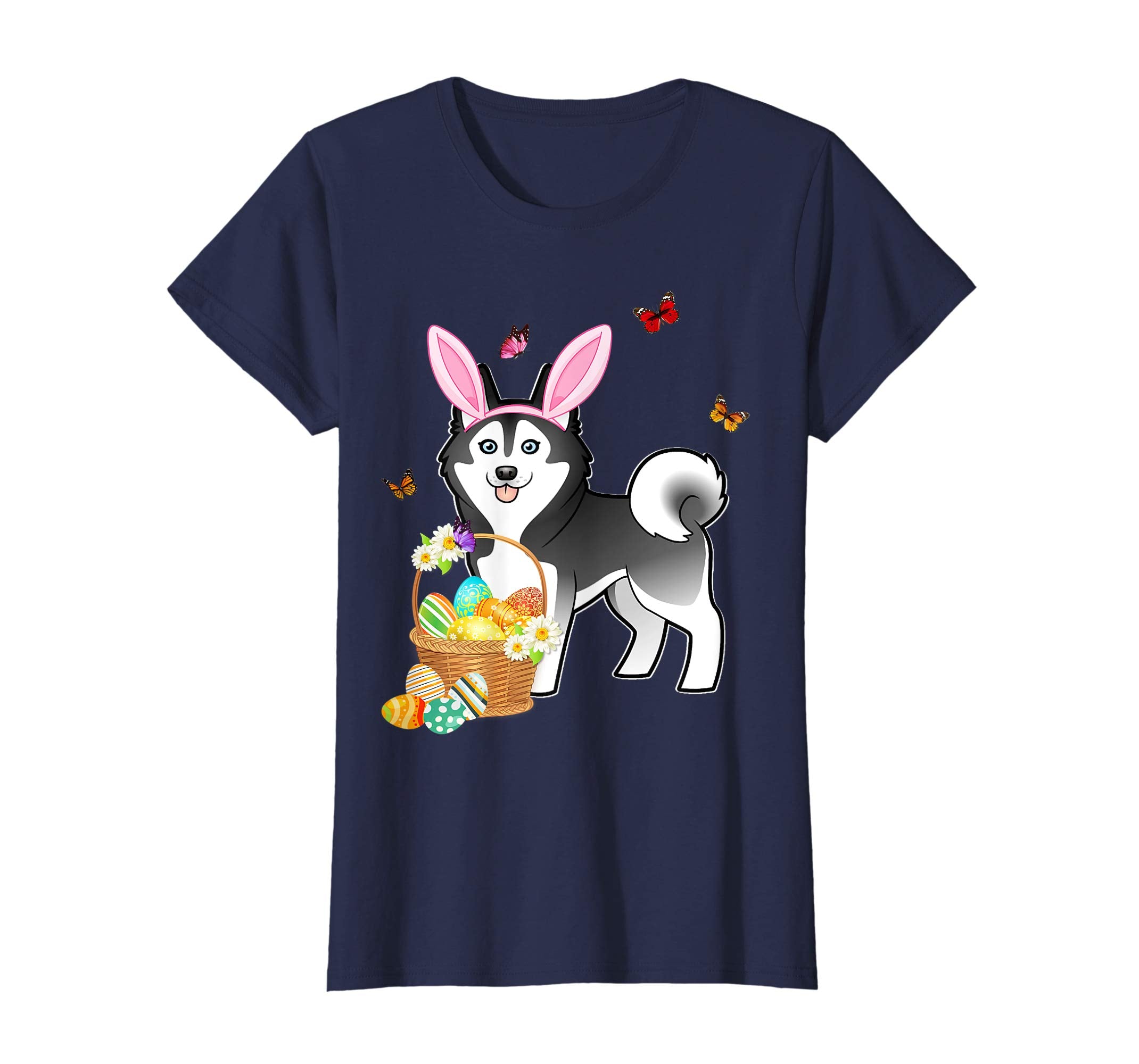 Siberian Husky Bunny Hat Rabbit Easter Eggs Shirt Happy Ea