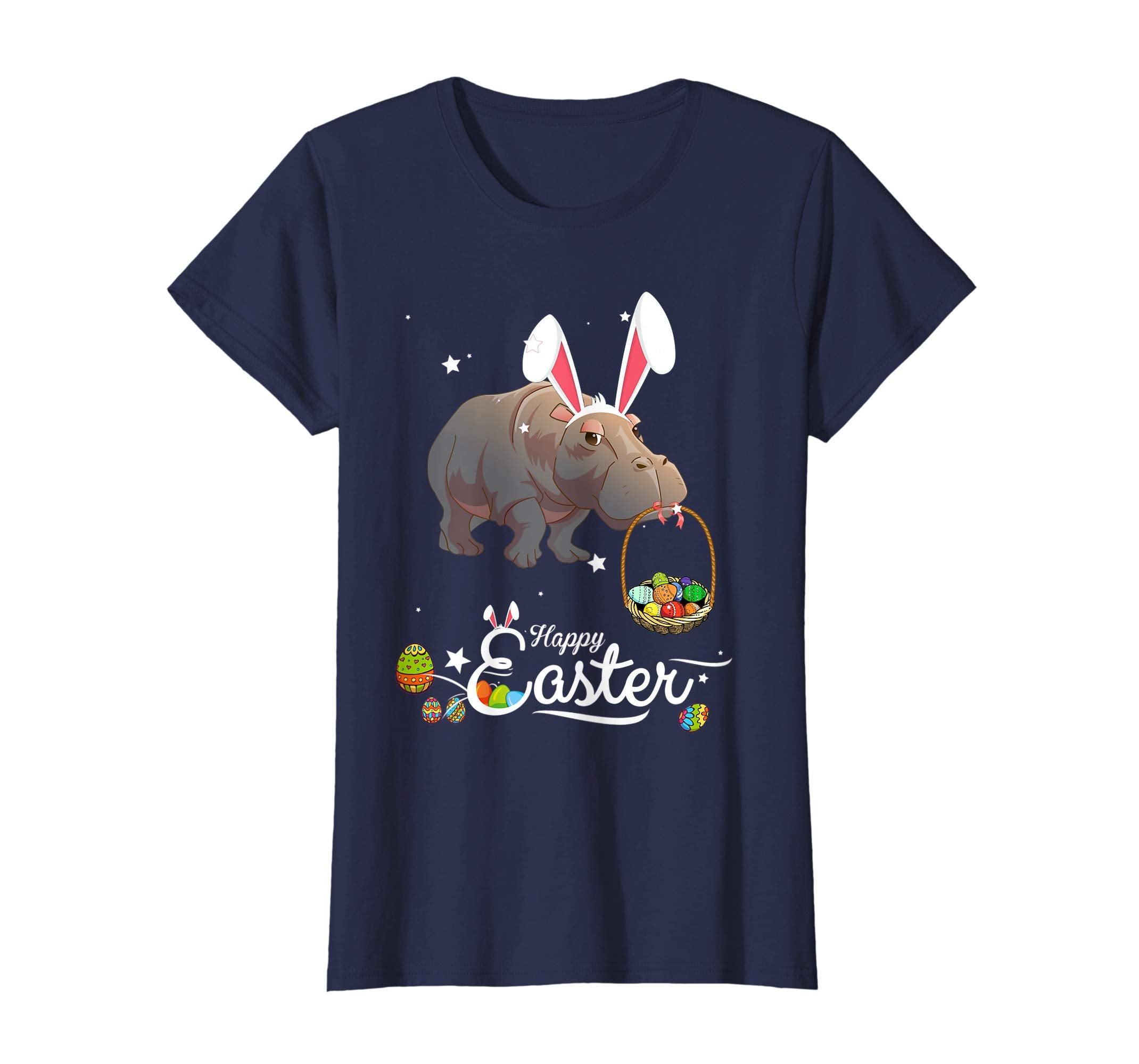 Cute Easter Hippo with Bunny Ears and Eggs T Shirt