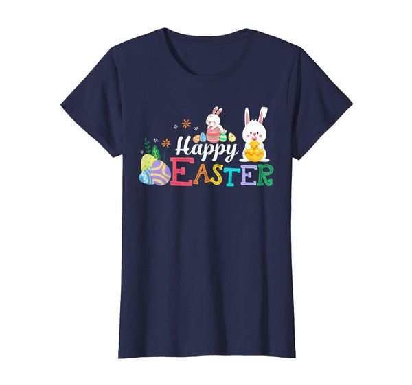Happy Easter T-Shirt With Bunnies Flowers Eggs