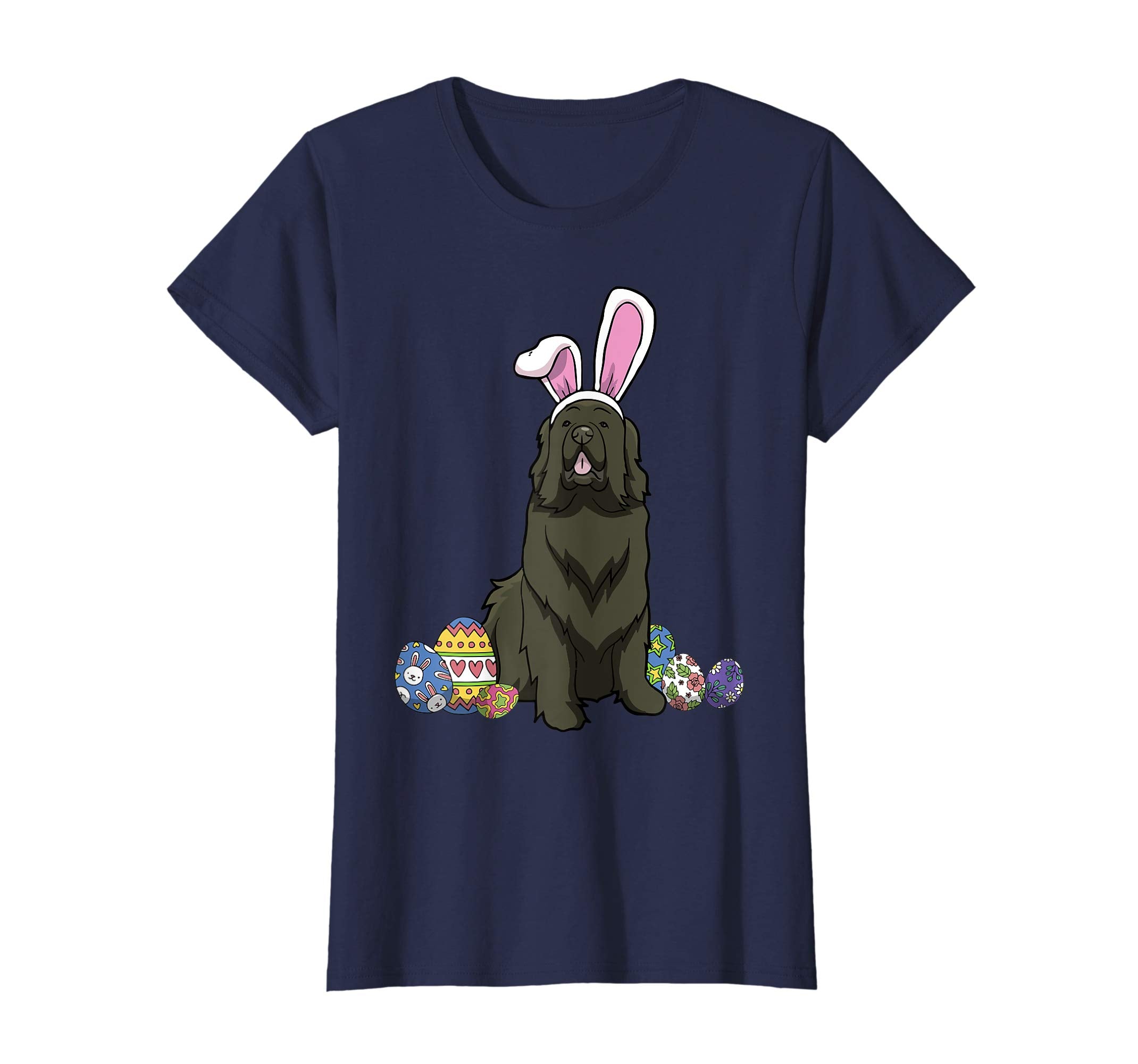 Newfoundland Dressed As Easter Bunny With Rabbit Ears Shirt