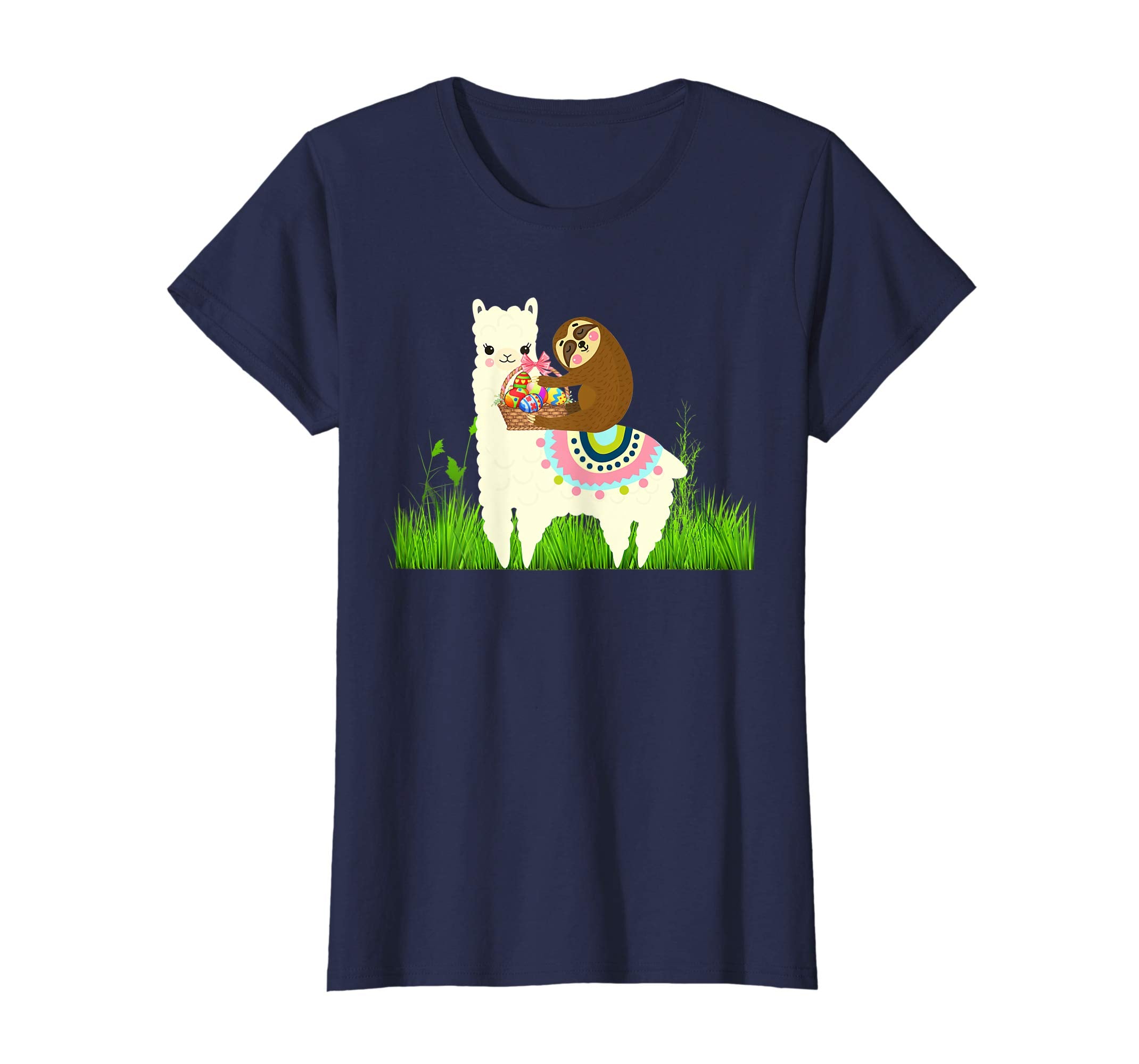 Cute Sloth riding Llama with Eggs Easter T shirt