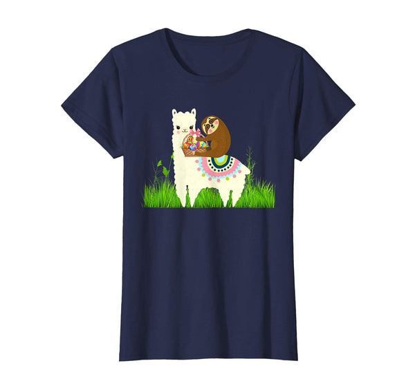 Cute Sloth riding Llama with Eggs Easter T shirt