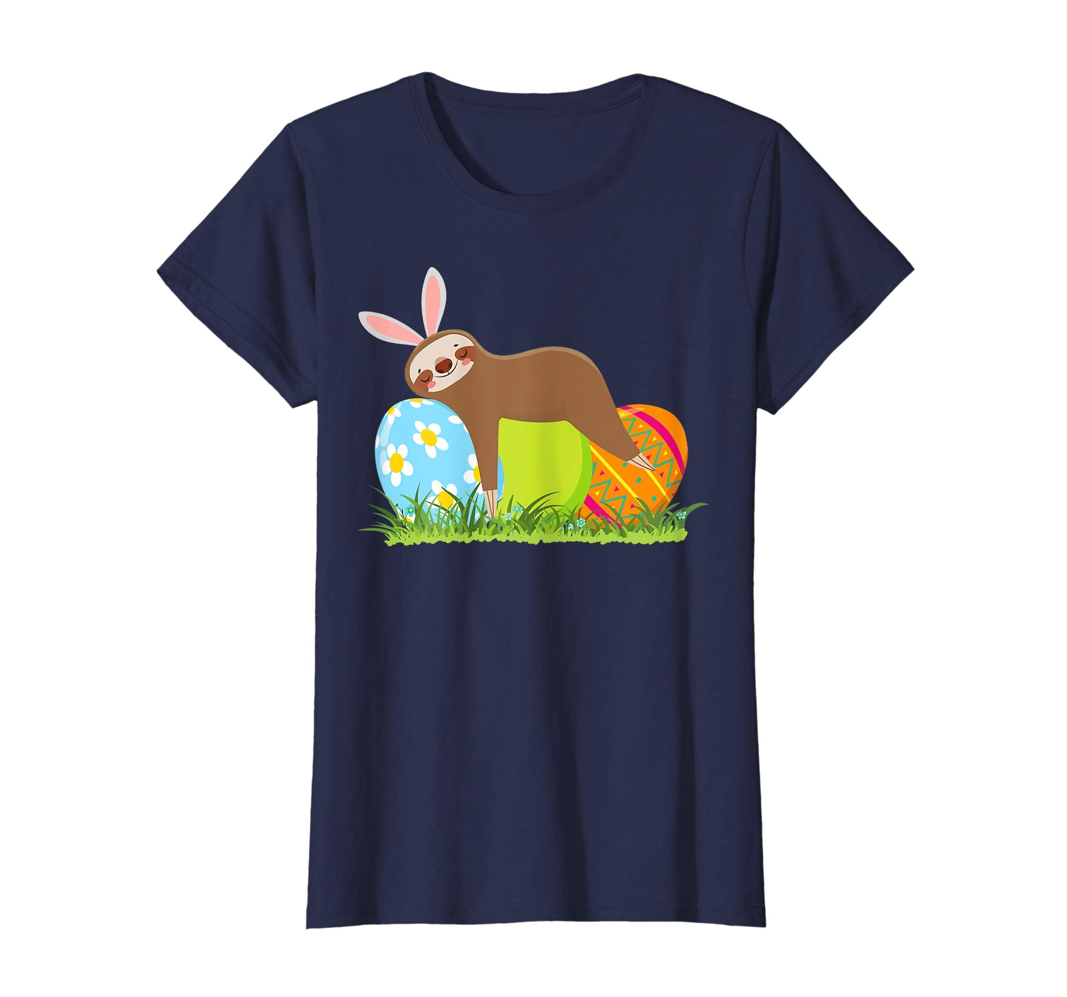 Funny Sloth Easter Day Bunny Ear Egg Easter Shirt Boys Girls