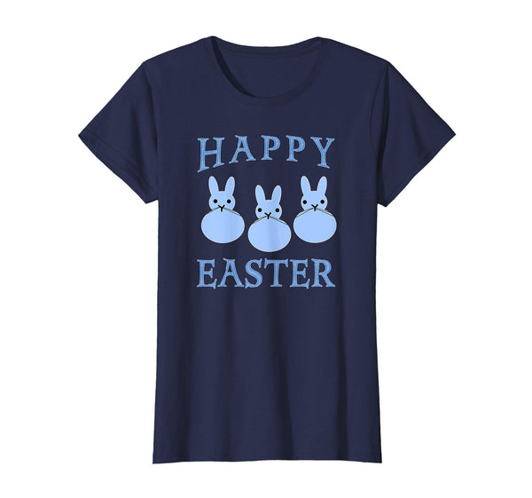 HAPPY EASTER T-shirt THREE BUNNIES BLUE