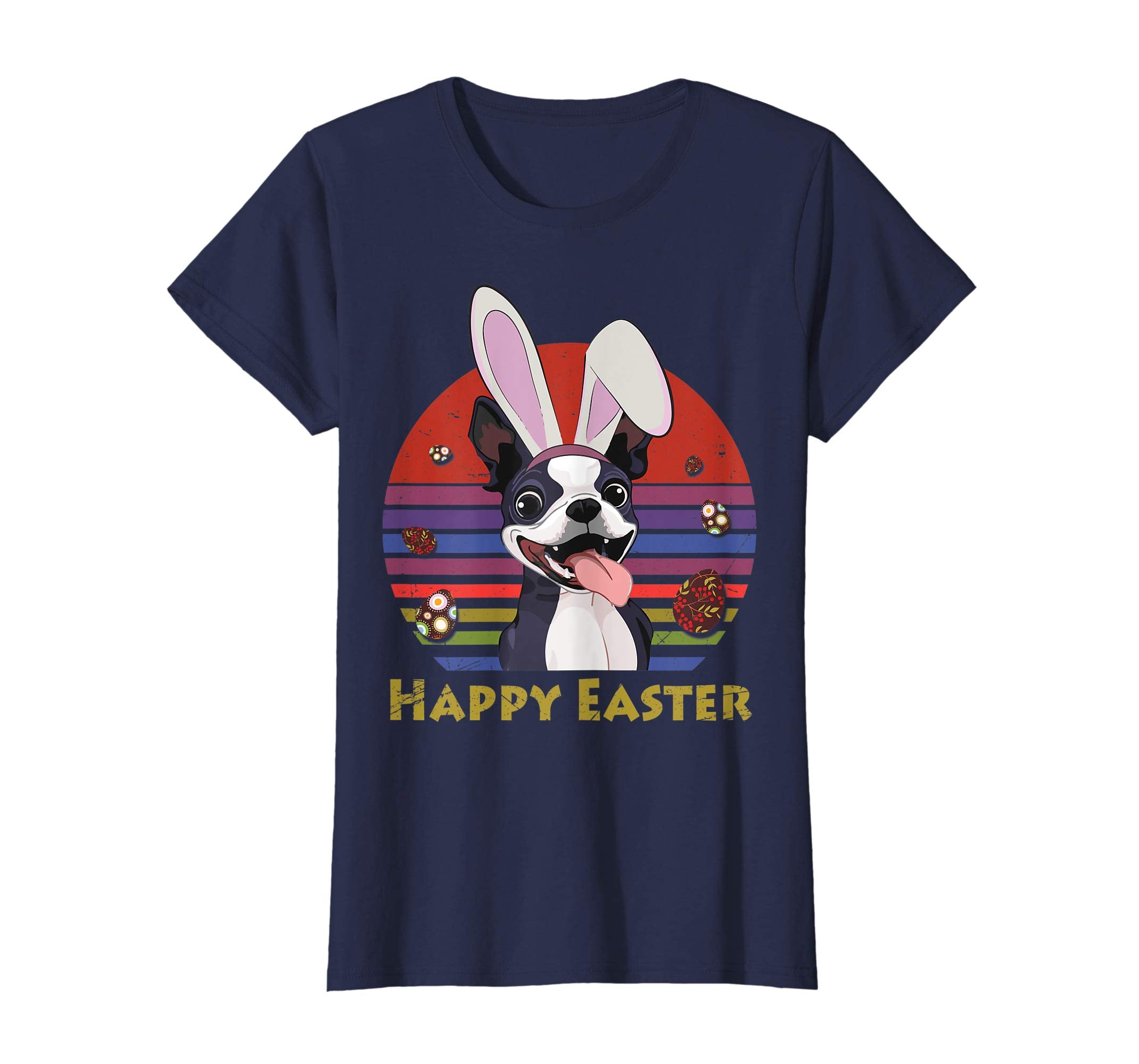 Boston Terrier With Bunny Headband Happy Easter Tshirt Gifts