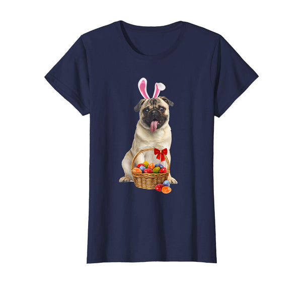 Easter Pug Shirt Funny Pug With Bunny Ears and Eggs