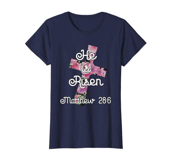 Easter TShirt Christian He is Risen Floral Cross Adults Kids