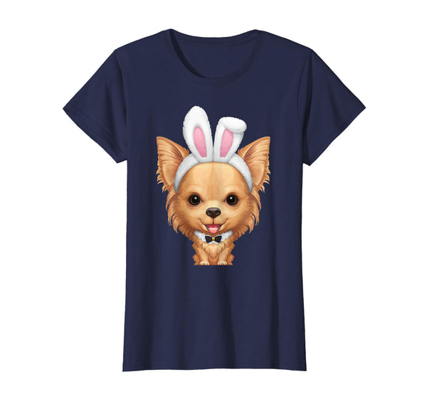 Fawn Long Coat Chihuahua in Easter Bunny Costume T-Shirt
