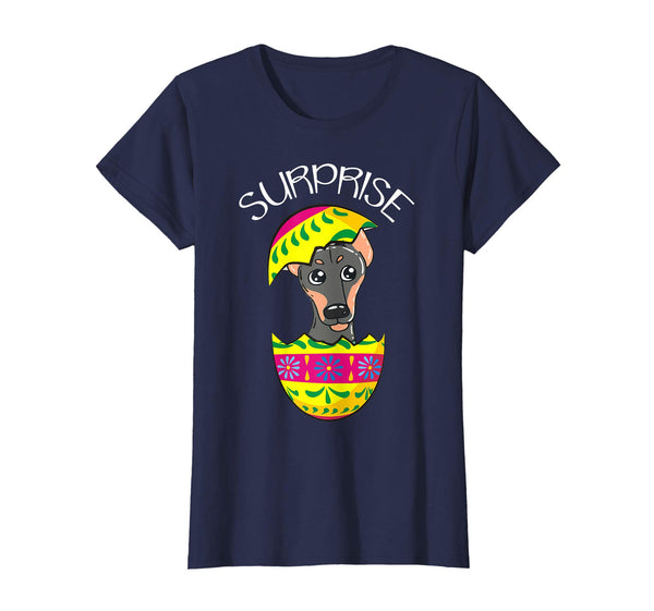 Funny Cute Puppy Dobermann Hatches Easter Egg Easter T-Shirt