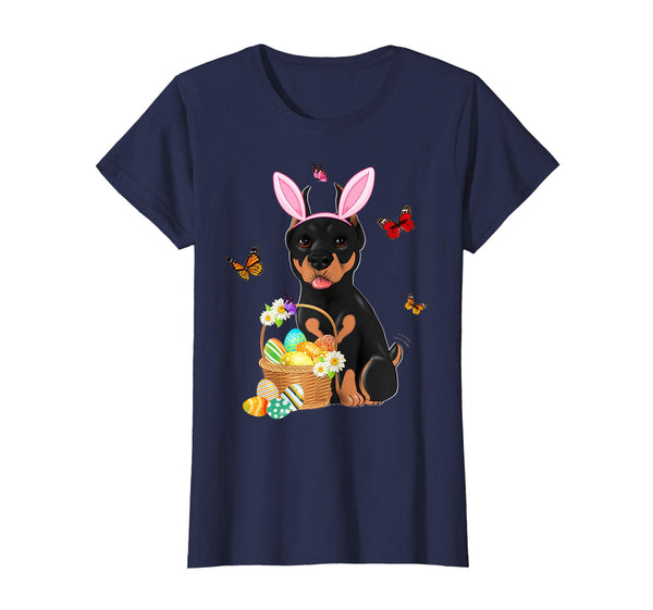 Doberman Bunny Hat Rabbit Easter Eggs Shirt Happy Ea