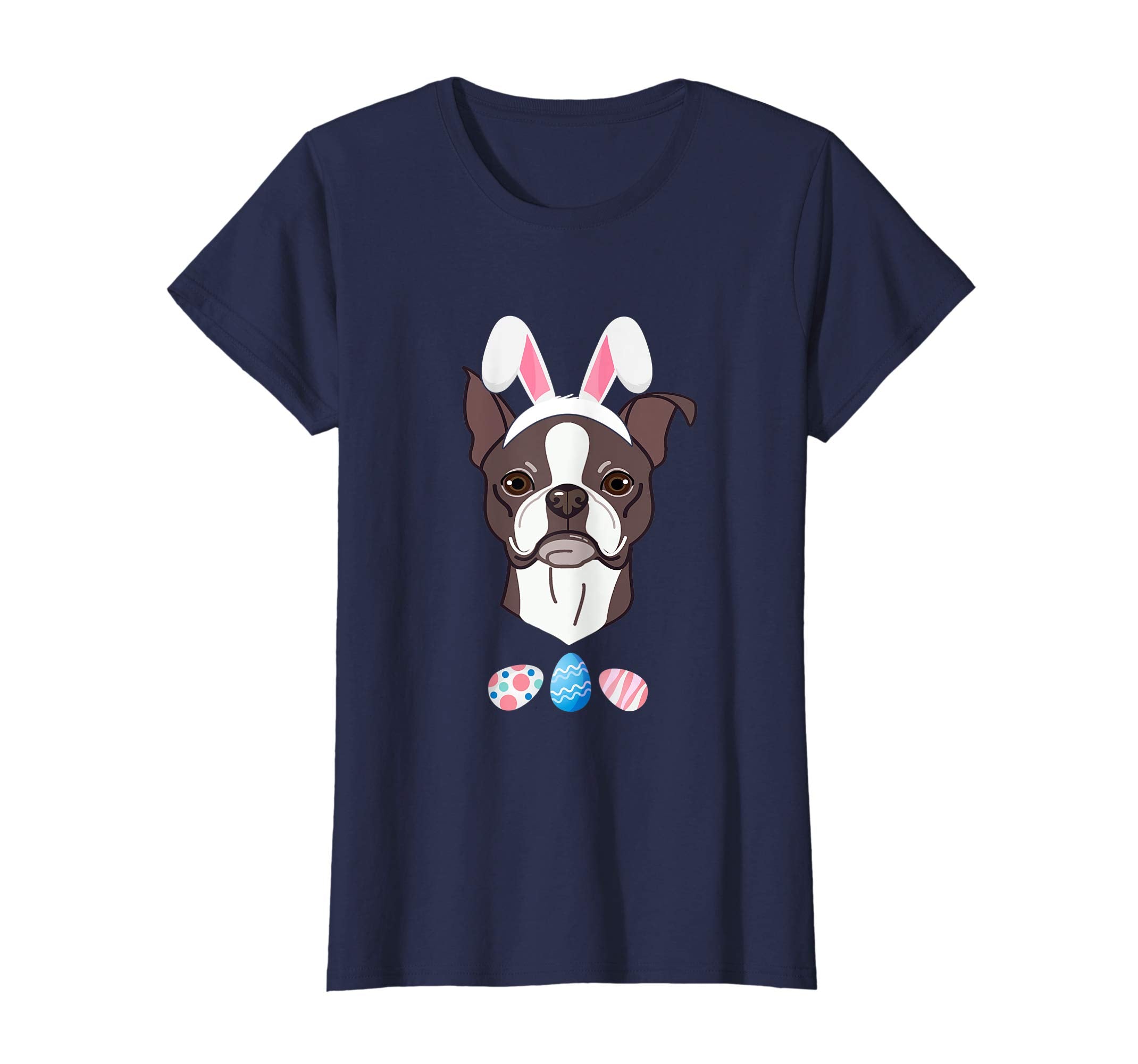 Funny Easter Boston Terrier With Bunny Ears And Eggs T Shirt