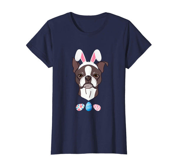Funny Easter Boston Terrier With Bunny Ears And Eggs T Shirt