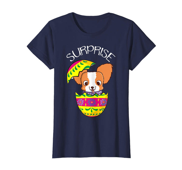 Funny Cute Puppy Papillon Hatches Easter Egg Easter T-Shirt