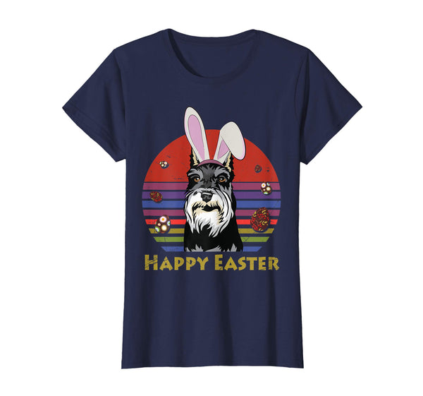 Miniature Schnauzer With Bunny Headband Happy Easter Tshirt