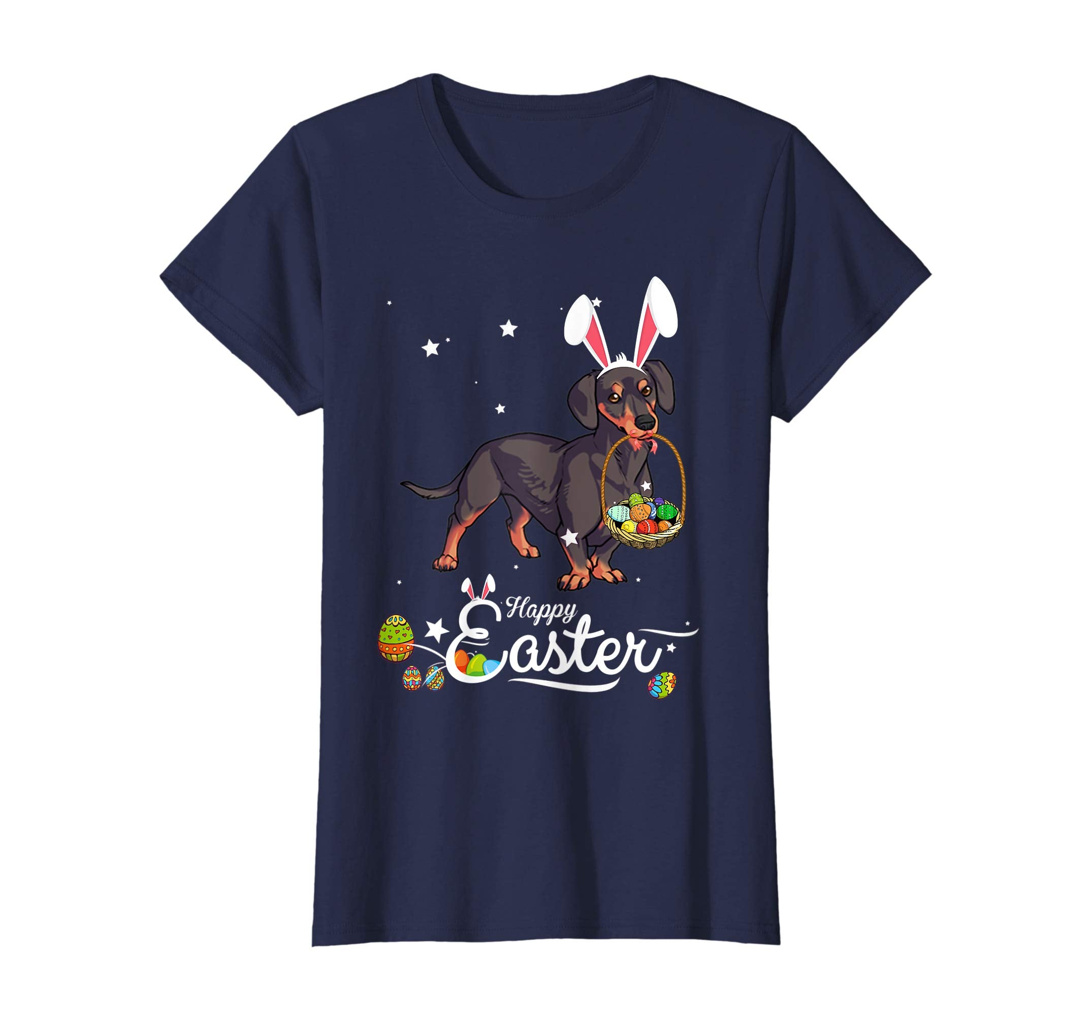 Miniature Dachsund Dog With Bunny Hat Easter Costume T Shirt