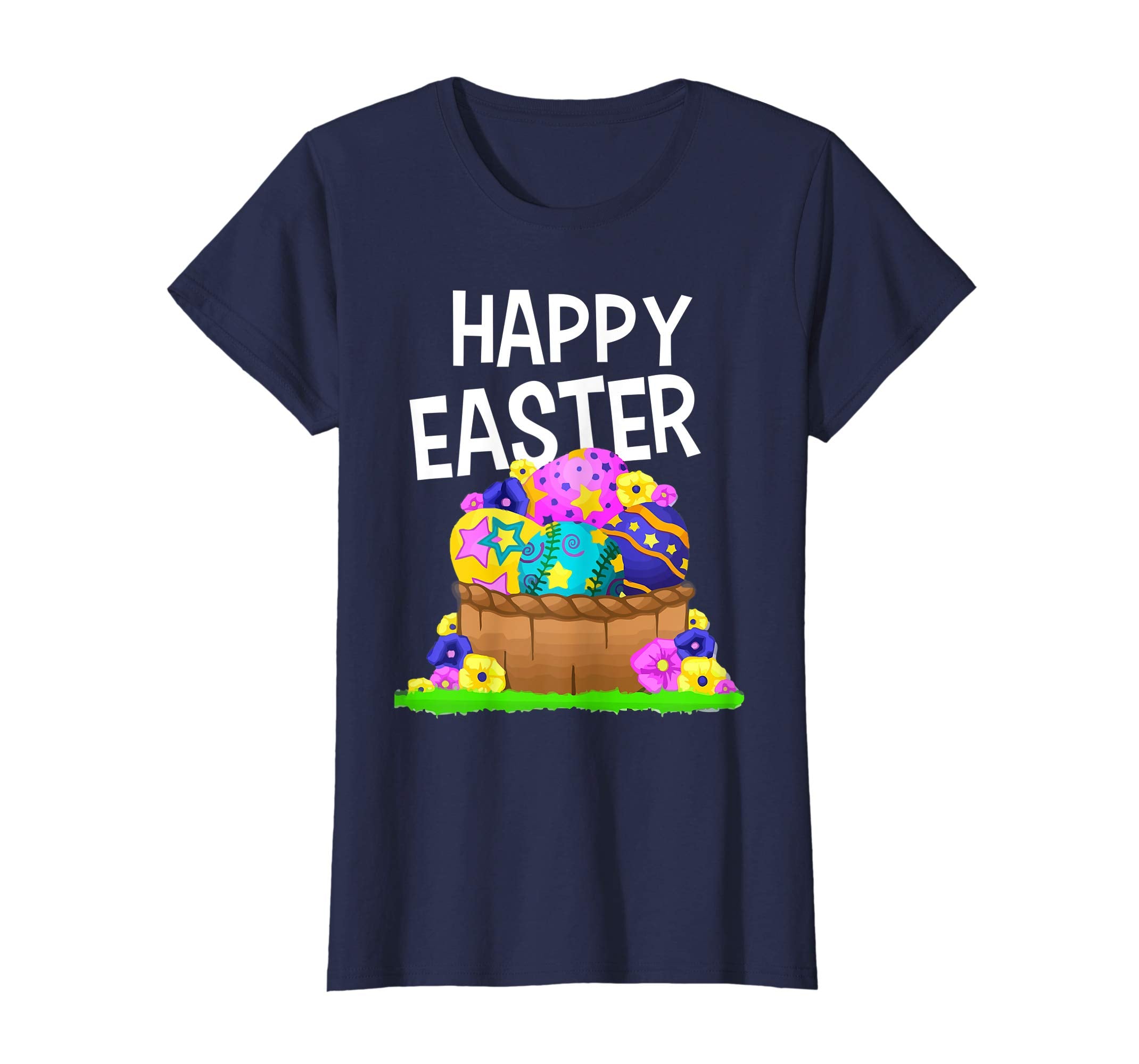 Happy Easter Shirt Eggs Basket Kids Girls Boy T-Shirts Gift