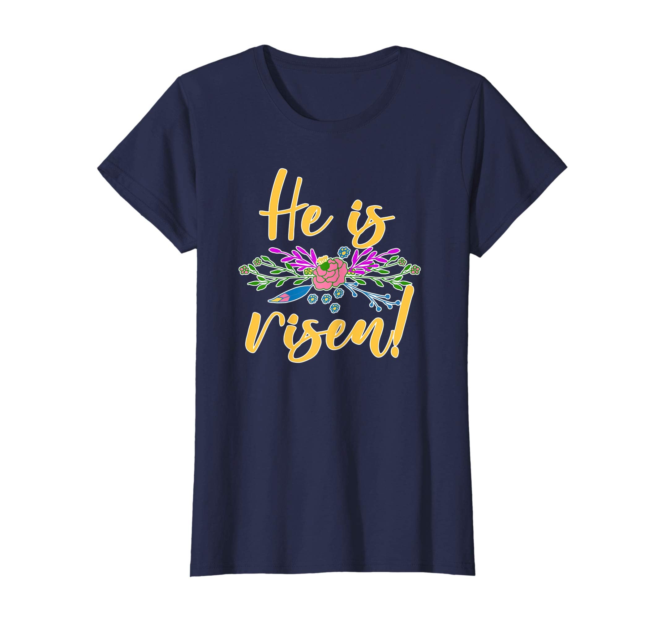 HE IS RISEN Christian Easter T-shirt Floral Detail