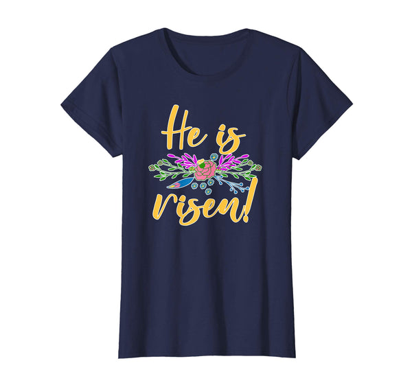 HE IS RISEN Christian Easter T-shirt Floral Detail