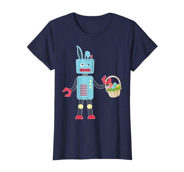 Blue Bunny Robot Easter Eggs Basket Flowers Happy Day Shirt
