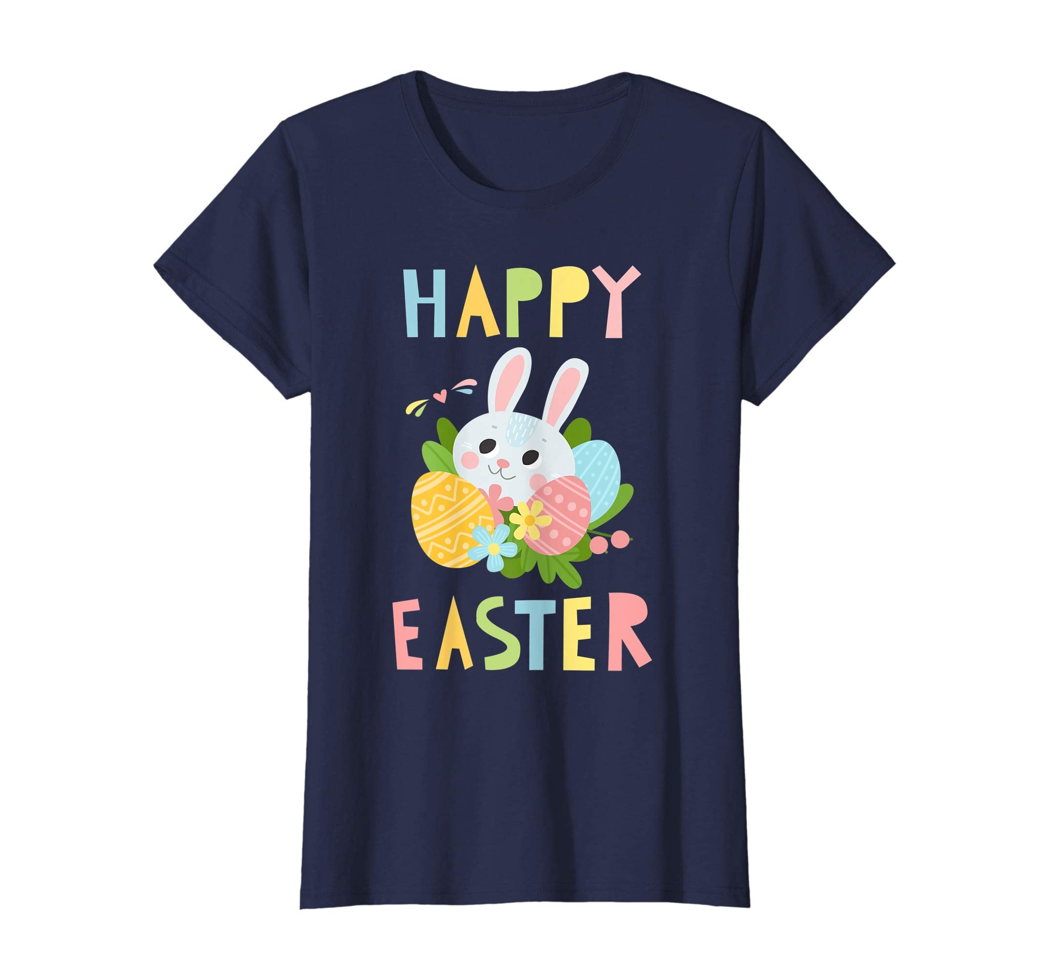 Happy Easter Shirts Women Colorful Eggs Cute Bunny Tee