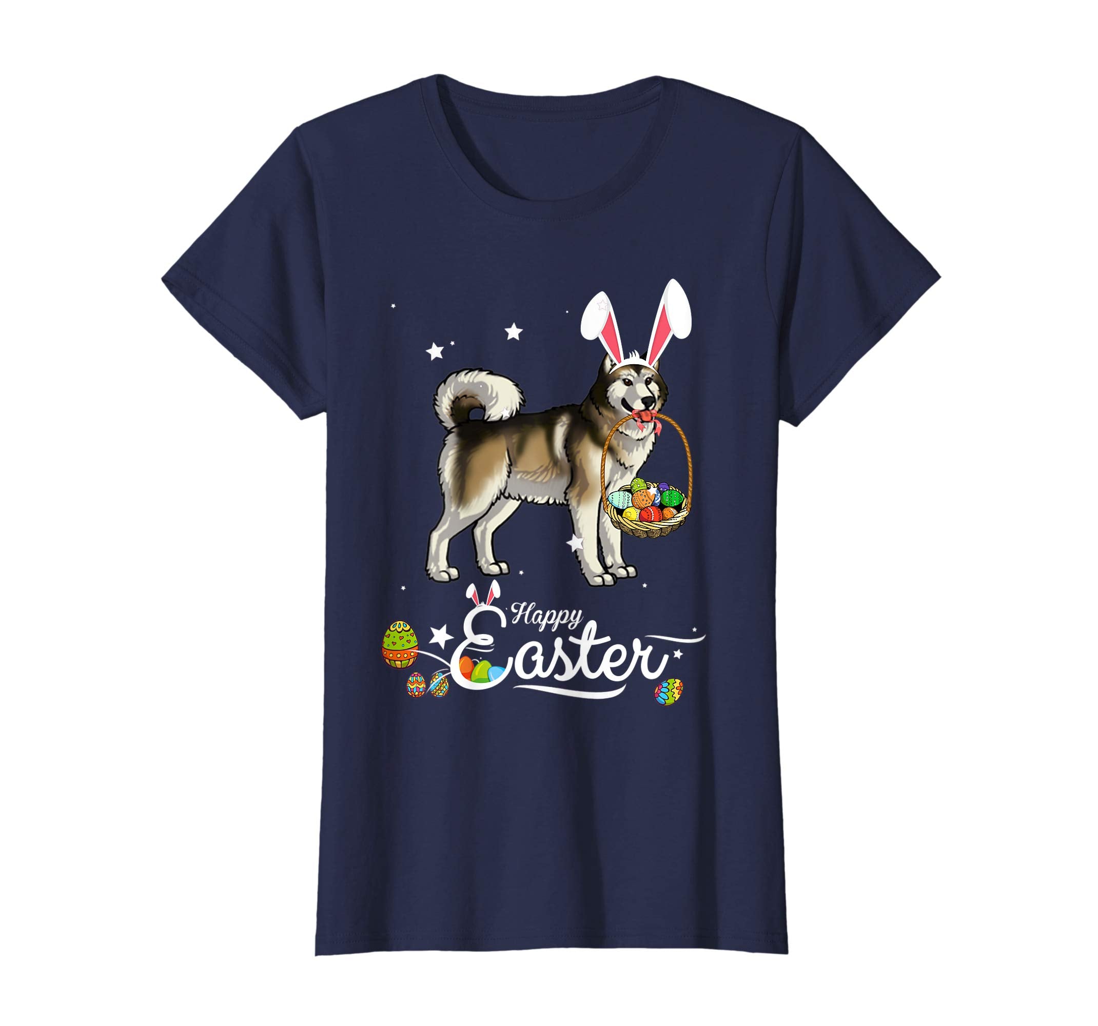 Alaskan Malamute Dog With Bunny Hat Easter Costume T Shirt