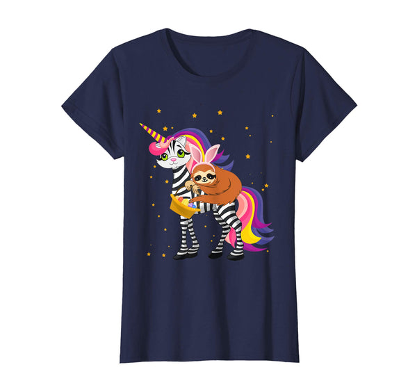 Egg Basket Easter Sloth Riding A Zebra Cat Unicorn Shirt