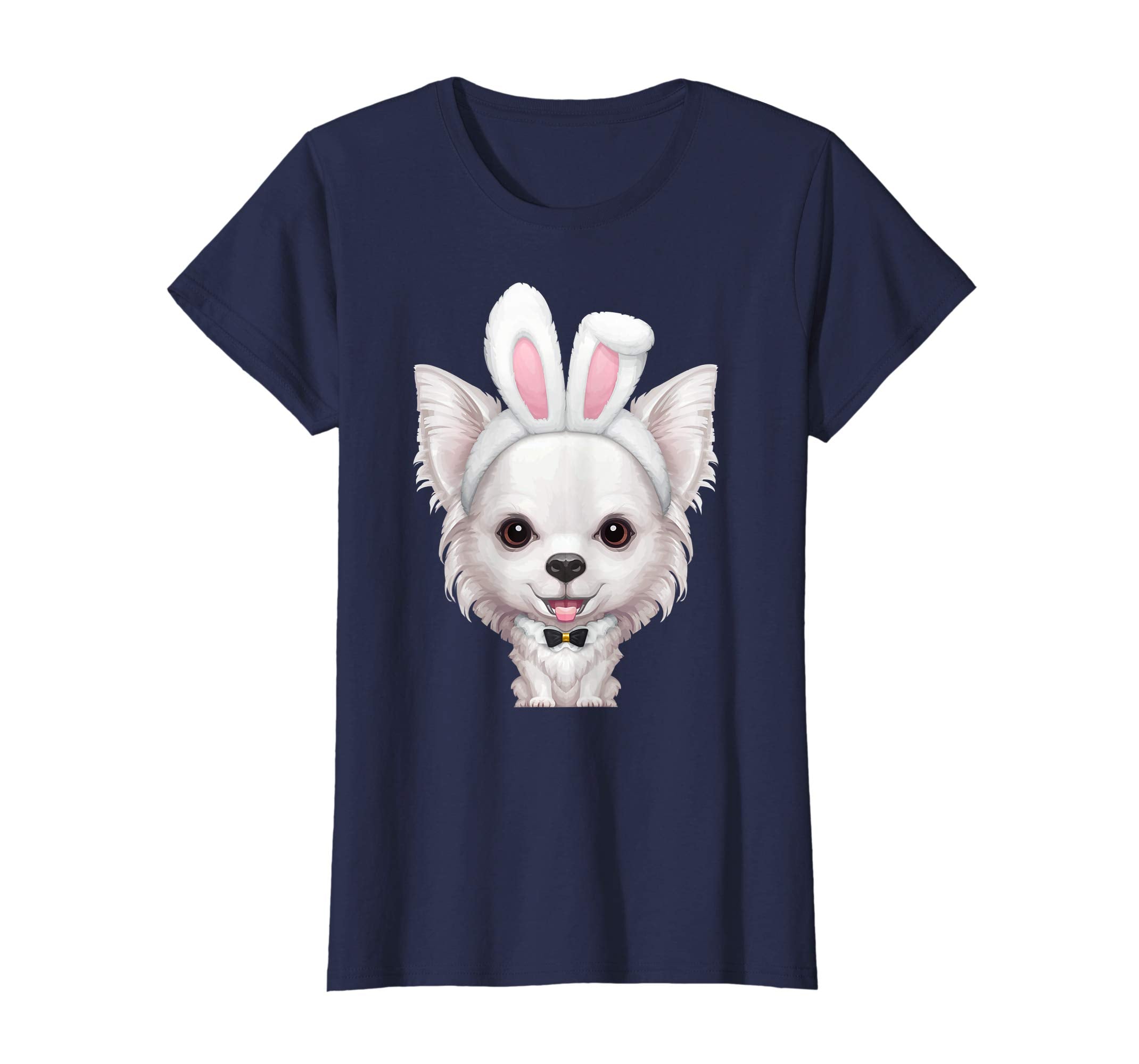 White Long Coat Chihuahua in Easter Bunny Costume T-Shirt