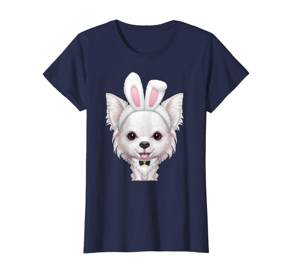 White Long Coat Chihuahua in Easter Bunny Costume T-Shirt