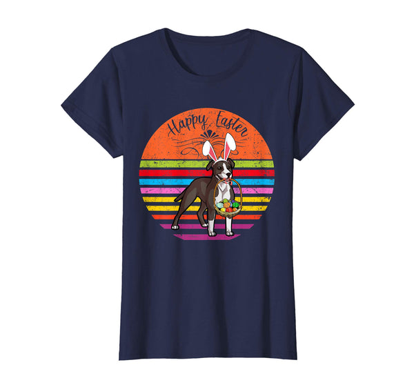 Cute Pit Bull Dog With Bunny Hat Happy Easter Eggs T Shirt