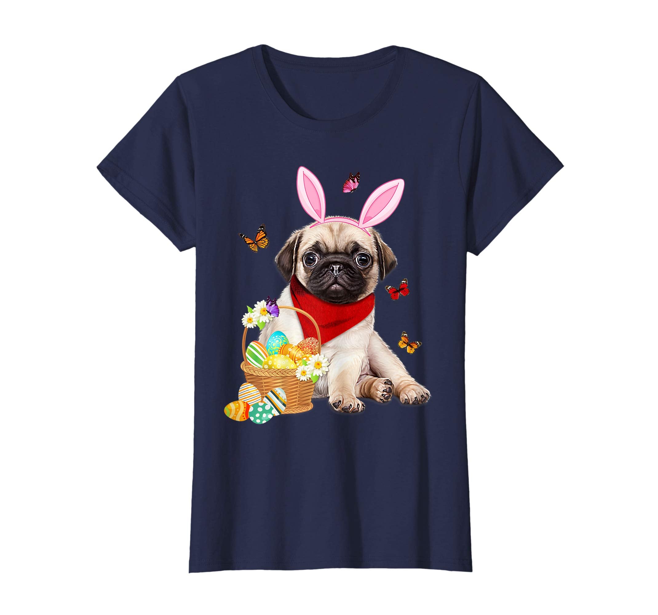 Pug Bunny Hat Rabbit Easter Eggs Shirt Happy Ea